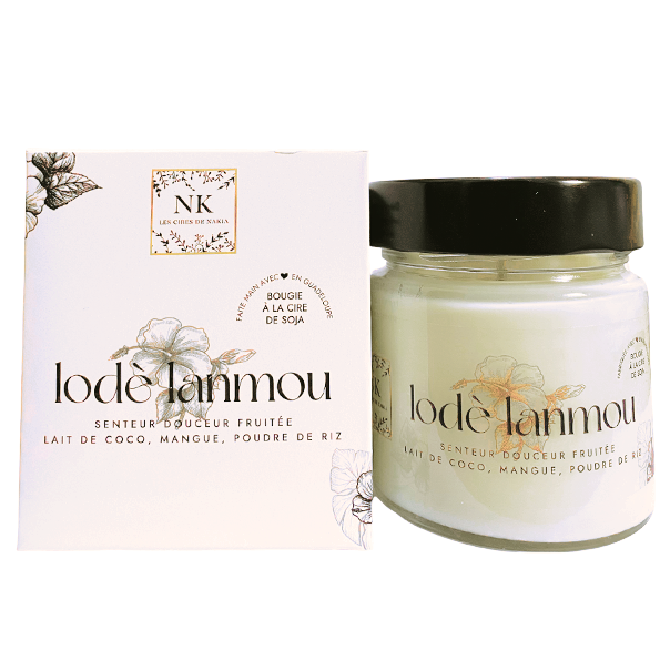 Bougie  Lait de Coco, Mangue, Poudre de Riz (Lodè lanmou)  Poids net 160g  -Total 355g